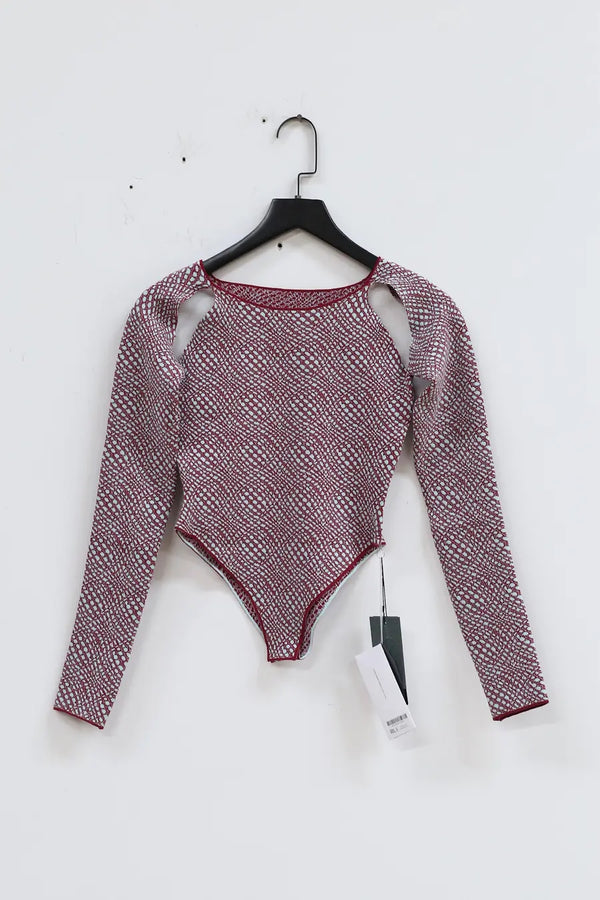 RUI Knit Jacquard Long Sleeve Bodysuit RAW22KN10 Merlot&Cyan Crimson & Ice Blue